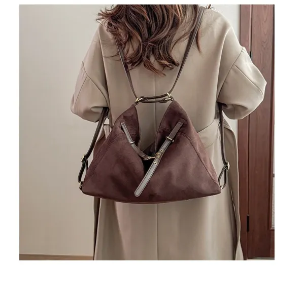 Design Suede Hobo Bag Black with Brown Leather Trim - 20