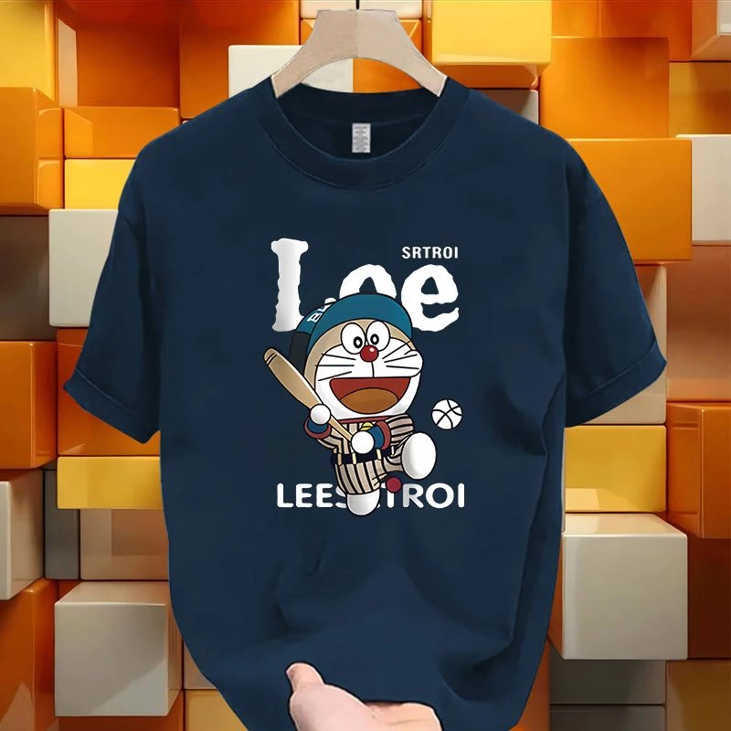 Design Lee x Doraemon Baseball Graphic T-Shirt Black T-Shirts - 5