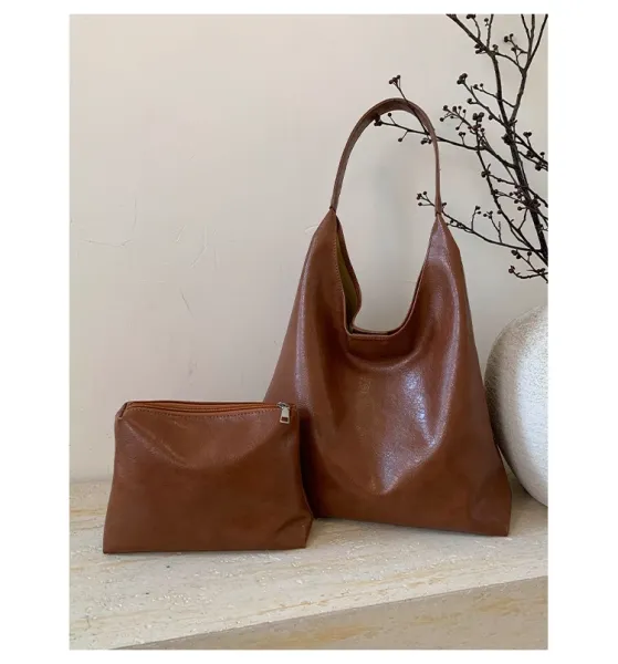 Design Hobo Bag Black Leather-Texture Shoulder Bag - 32