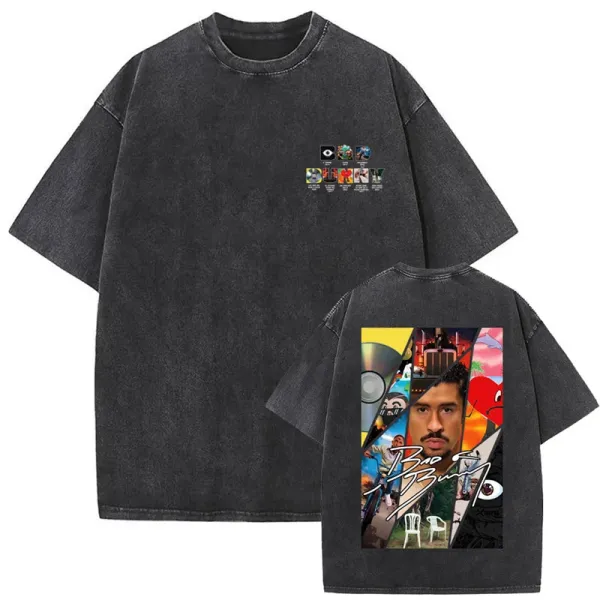 Design Collage Print Washed Black T-Shirt - 1