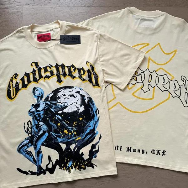 Godspeed Skull Graphic Beige T-Shirt - 18