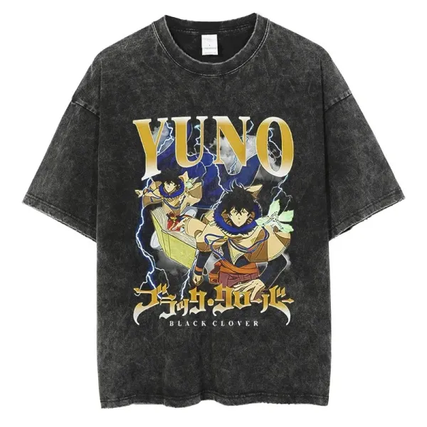 Design Black Clover Yuno Graphic Acid Wash T-Shirt T-Shirts - 1