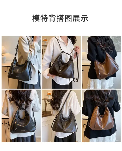 Design Fashion & Bags Hobo Bag Brown Leather-Effect Shoulder Bag Shoulder Bags - 11
