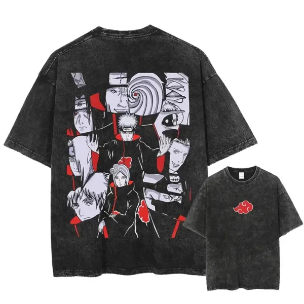 Design Naruto Akatsuki Collage Print Washed Black T-Shirt T-Shirts - 1