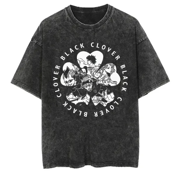 Design Black Clover Anime Graphic Washed Black T-Shirt T-Shirts - 1