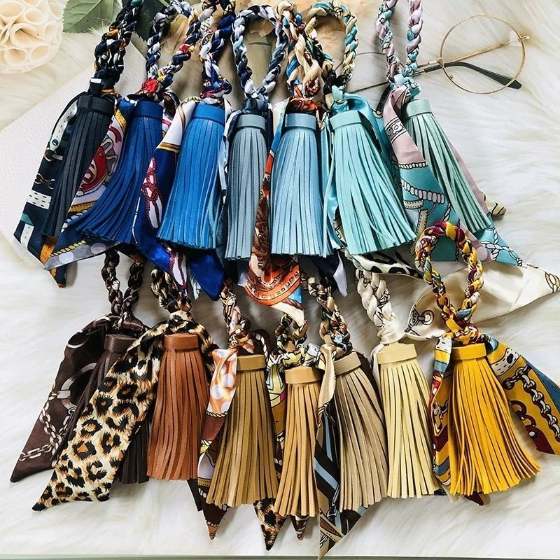 Hermès Silk Scarf Keychain with Blue Tassel and Nautical Print Accessories - 2