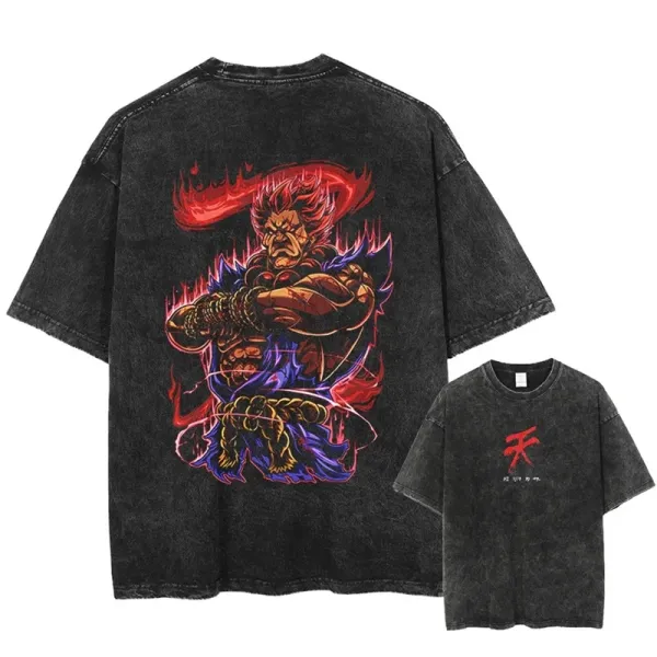 Design Samurai Warrior Graphic Washed Black T-Shirt - 1