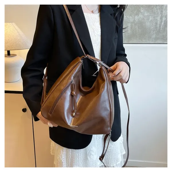 Design Fashion & Bags Hobo Bag Brown Leather-Effect Shoulder Bag Shoulder Bags - 25