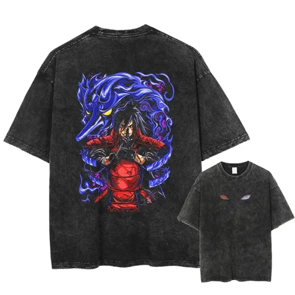 Design Naruto Uchiha Madara T-Shirt Black Washed Oversized Tee - 1