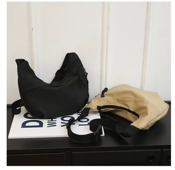 Design Canvas Hobo Bag Beige with Black Straps Shoulder Bag - 43