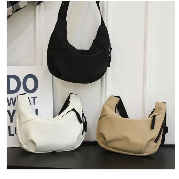 Design Canvas Hobo Bag Beige with Black Straps Shoulder Bag - 46