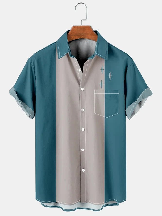 Design Leaf Print Short-Sleeve Button-Up Shirt Green and Cream - 7
