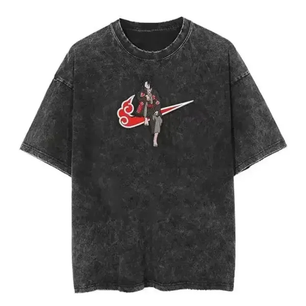 Design Naruto Akatsuki Sasuke T-Shirt Black Acid Wash - 1