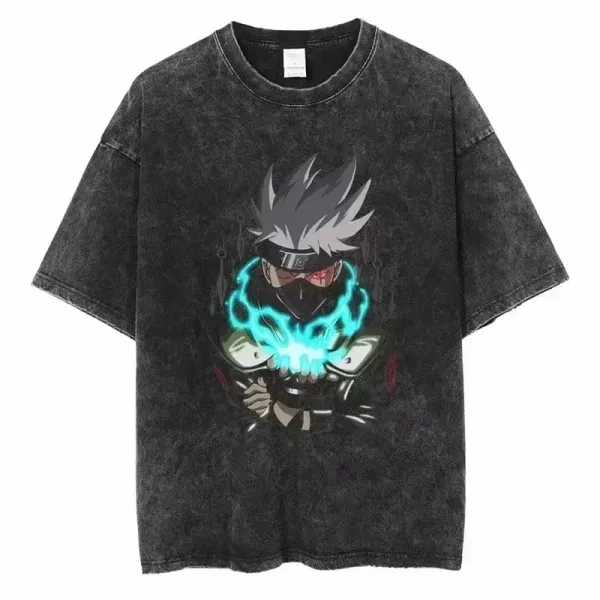 Design Naruto Kakashi Chibi Acid Wash T-Shirt - 1