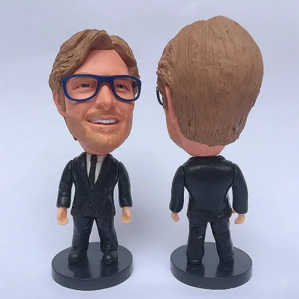 Design Custom Bobblehead Figurine Black Suit with Blue Glasses Collectible Accessories - 1