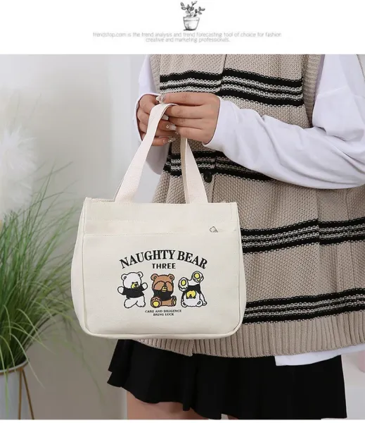 Design Naughty Bear Three Canvas Tote Bag Beige Tote Bag - 9