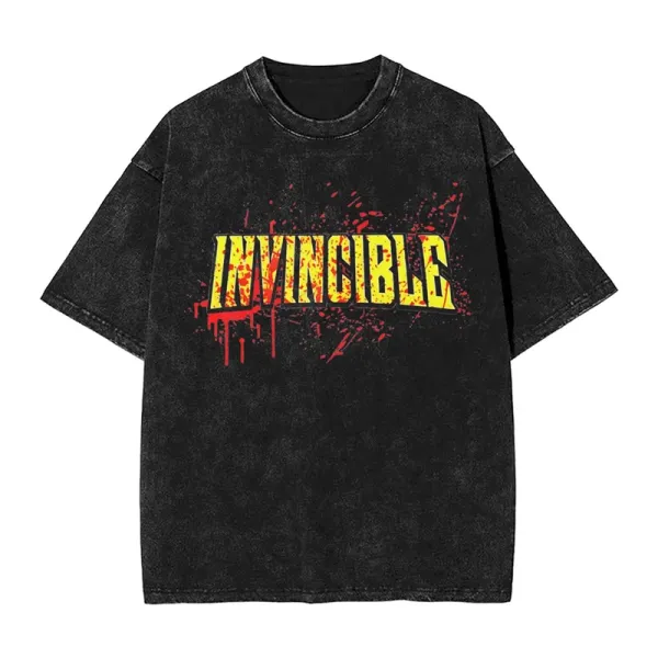 Design Invincible Graphic Distressed Black T-Shirt - 1