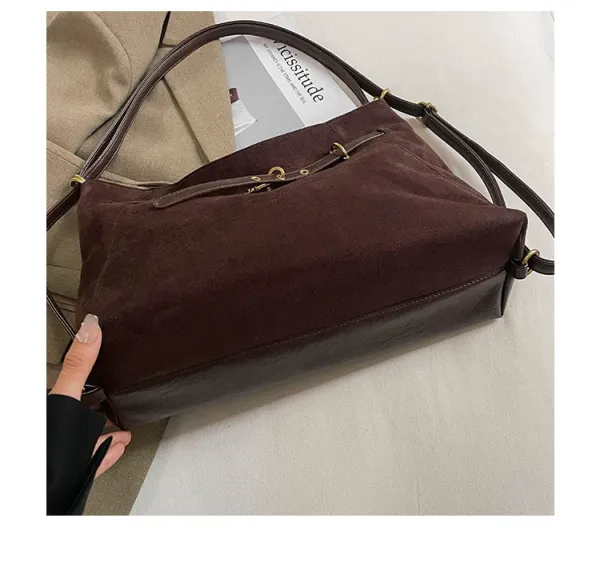 Design Suede Hobo Bag Black with Brown Leather Trim - 39