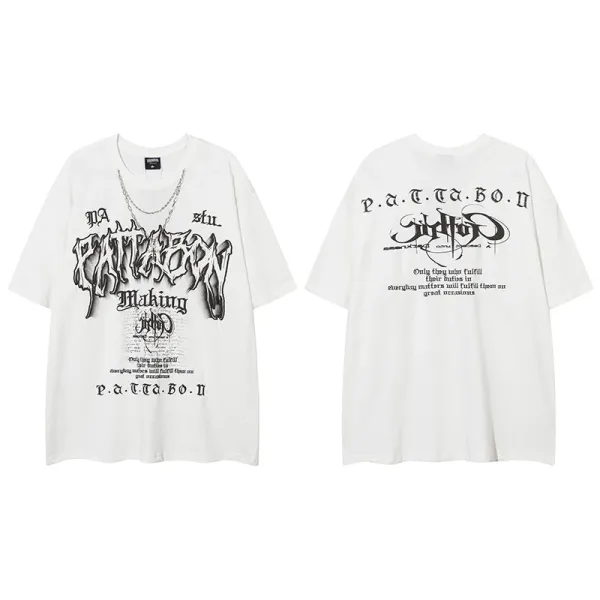 Design P.A.T.T.A.B.O.D. Graphic Print Oversized T-Shirt White T-Shirts - 1