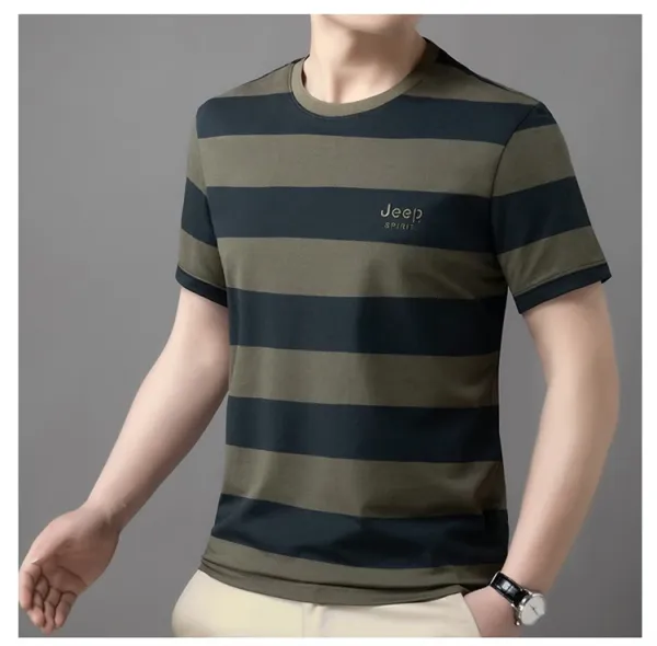 Design Jeep Spirit Striped Crew Neck T-Shirt Brown and Navy T-Shirts - 18