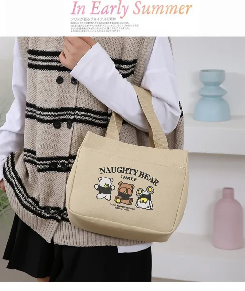 Design Naughty Bear Three Canvas Tote Bag Beige Tote Bag - 11