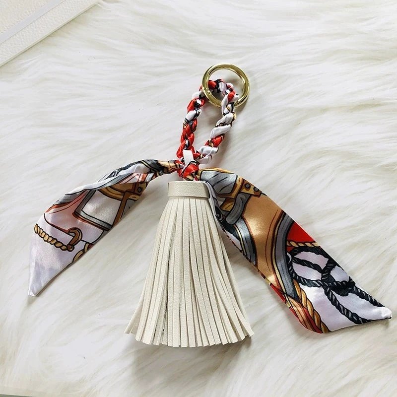 Hermès Silk Scarf Keychain with Blue Tassel and Nautical Print Accessories - 22