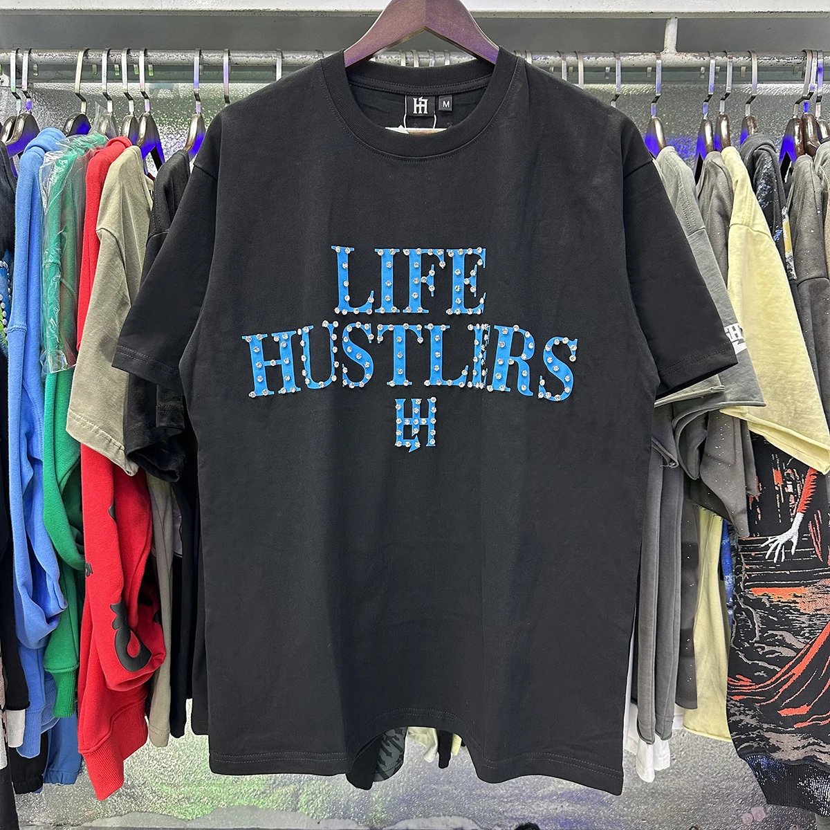 Design Studded Blue 'H' Graphic T-Shirt Black - 7