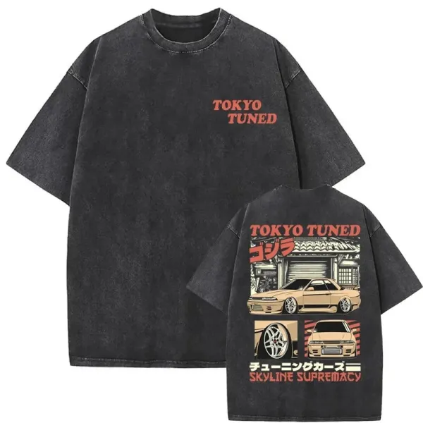 Design Tokyo Tuned Skyline Supremacy Graphic T-Shirt Black T-Shirts - 1