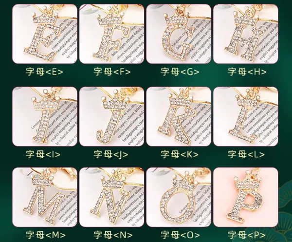 Design Letter P Crown Keychain Gold Rhinestone Accessory Jewelry - 16