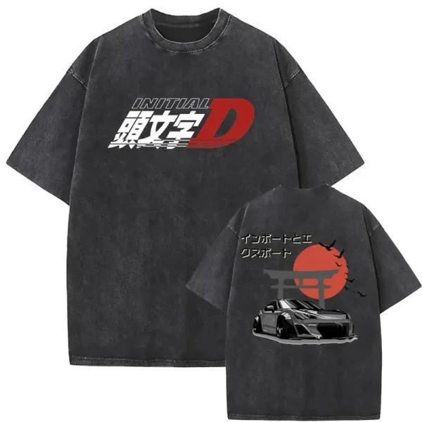 Design Initial D Graphic Print Washed Black T-Shirt T-Shirts - 1
