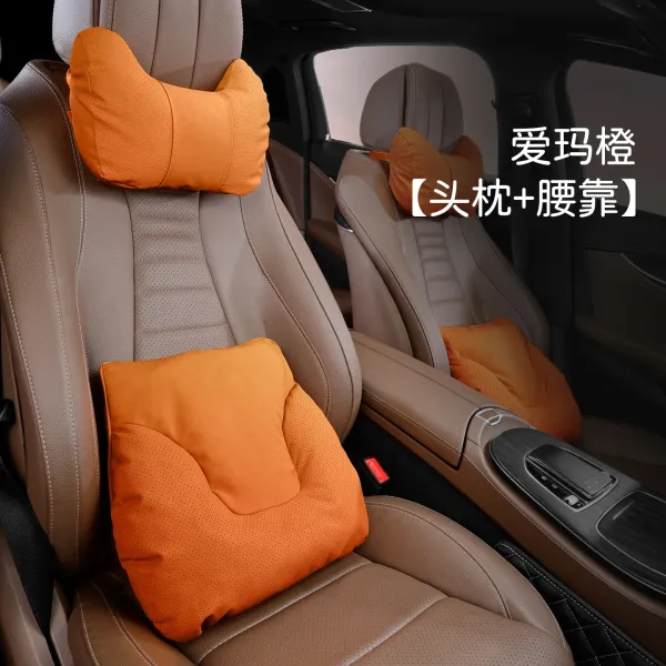 Design Car Seat Neck Pillow and Lumbar Support Set Orange Automotive Accessories - 1