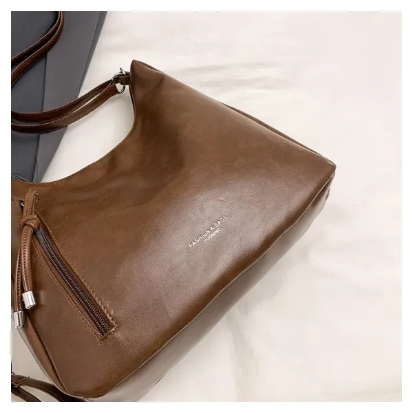 Design Fashion & Bags Hobo Bag Brown Leather-Effect Shoulder Bag Shoulder Bags - 32