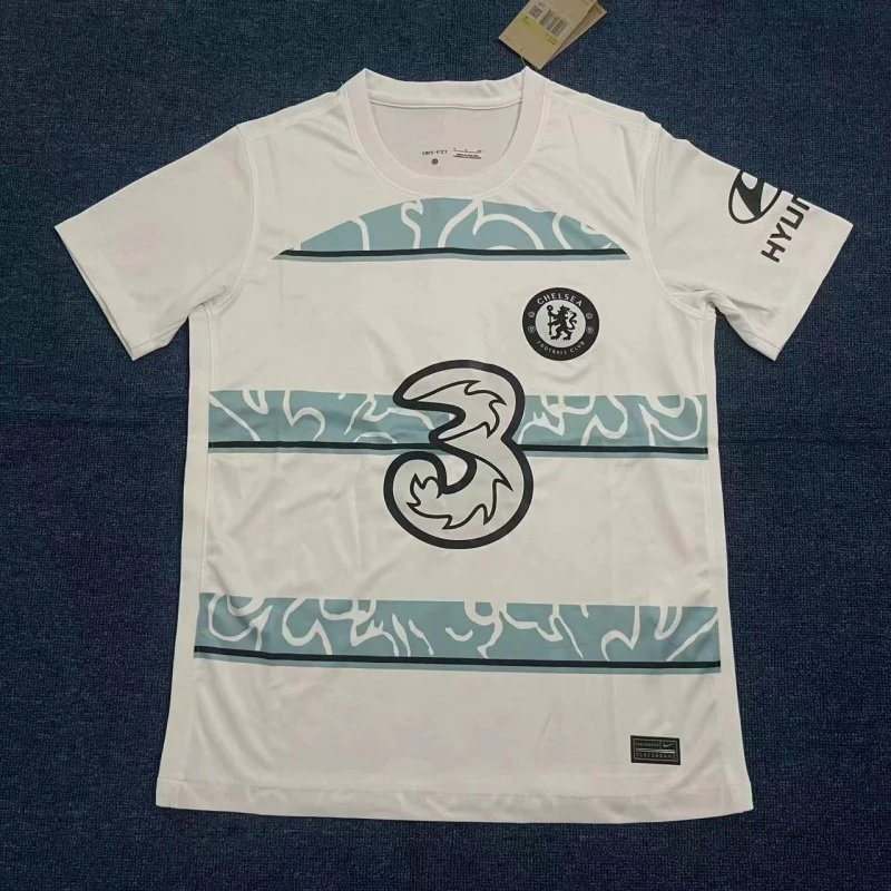 Chelsea FC 2021-22 Third Jersey White with Teal Pattern
