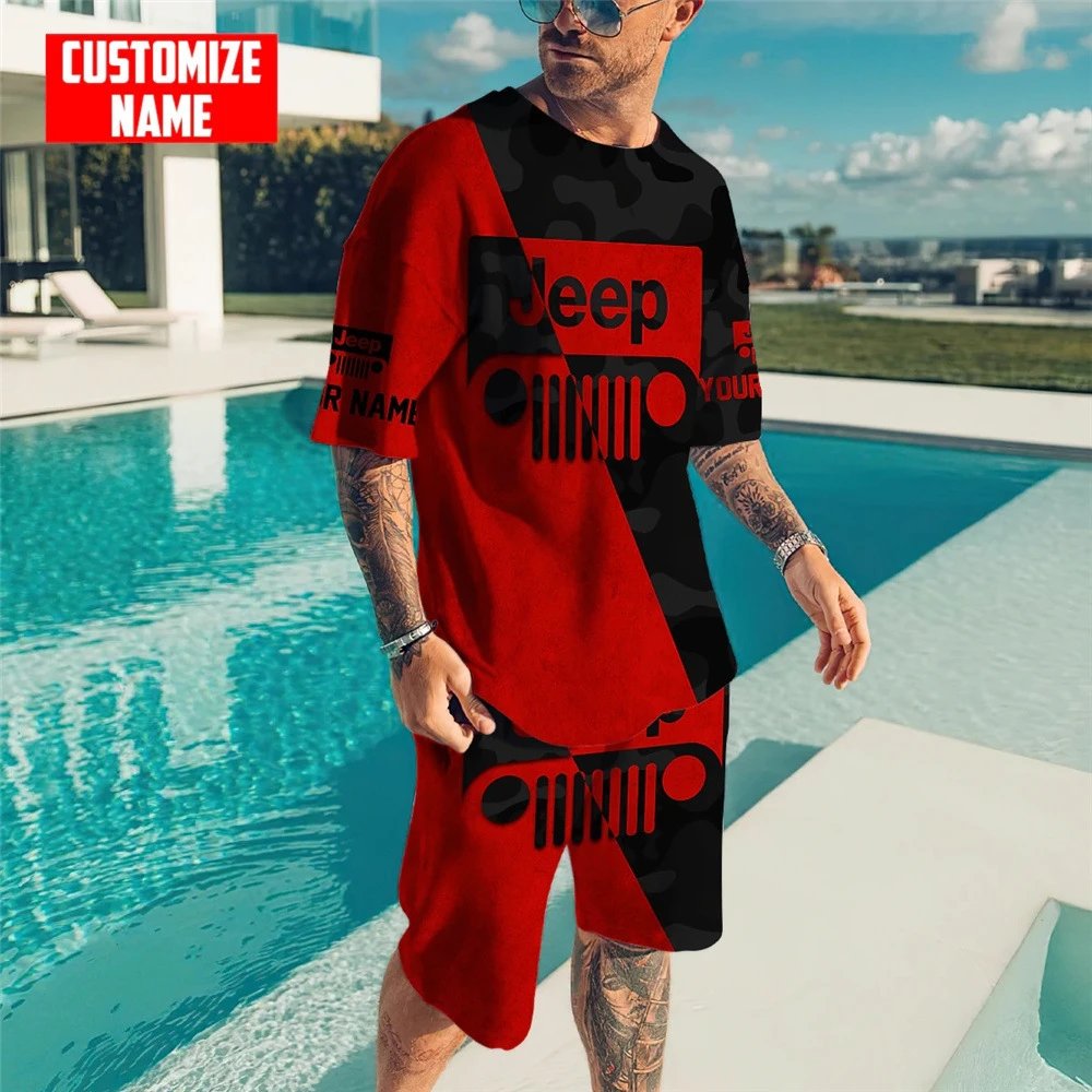 Design Lion Print Graphic T-Shirt with Color-Block Shorts Set - 5
