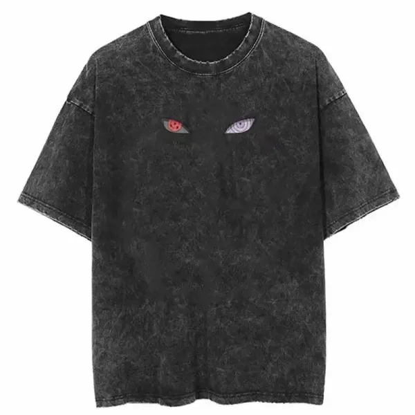 Design Naruto Sharingan and Rinnegan Eyes Acid Wash Black T-Shirt - 1