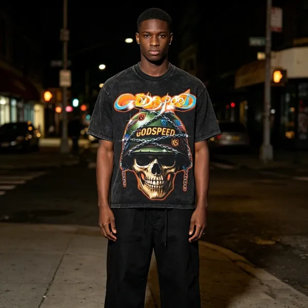 Godspeed Skeleton Newspaper Graphic T-Shirt Black - 7