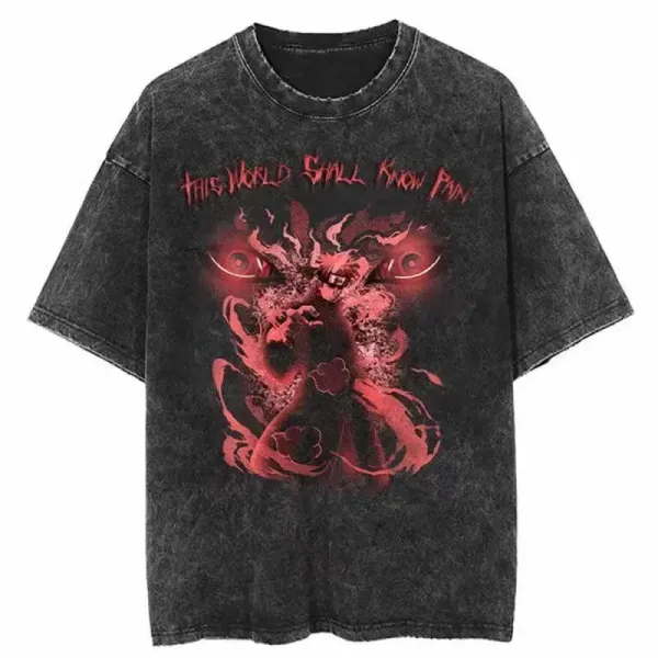 Design 'This World Shall Know Pain' Acid Wash Graphic T-Shirt - 1