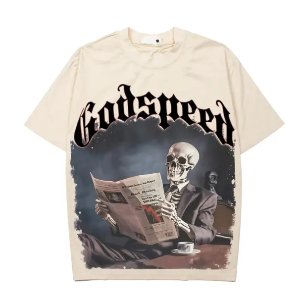 Godspeed Skeleton Newspaper Graphic T-Shirt Black - 31