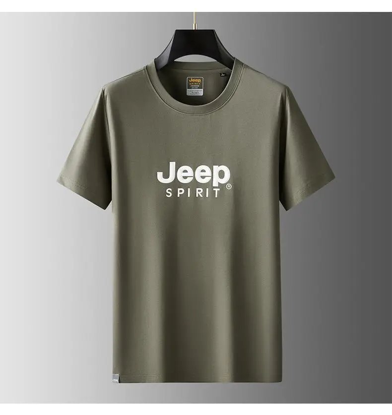 Design Jeep Spirit Logo Print Olive Green T-Shirt T-Shirts - 12