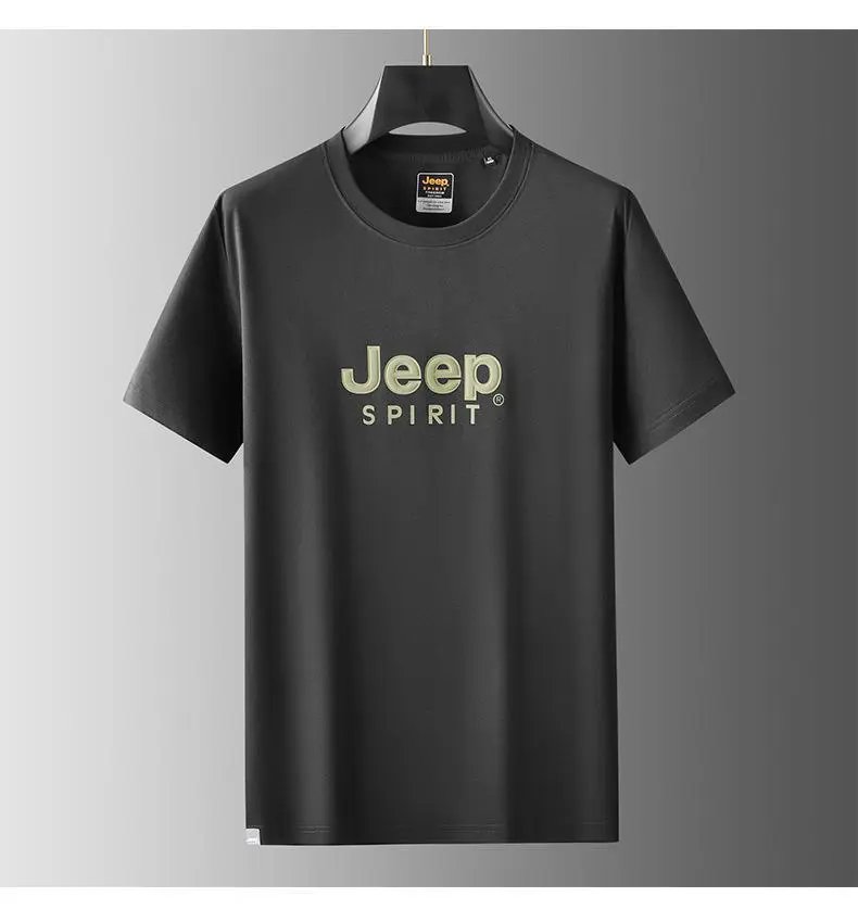 Design Jeep Spirit Logo Print Olive Green T-Shirt T-Shirts - 13