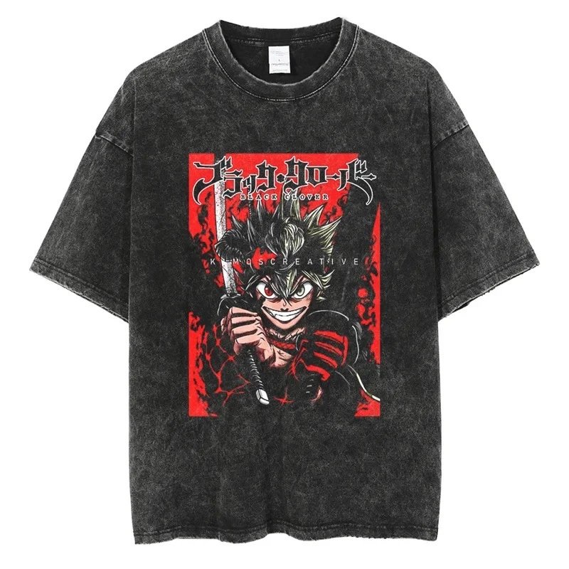 Black Clover Anime Graphic Washed Black T-Shirt T-Shirts