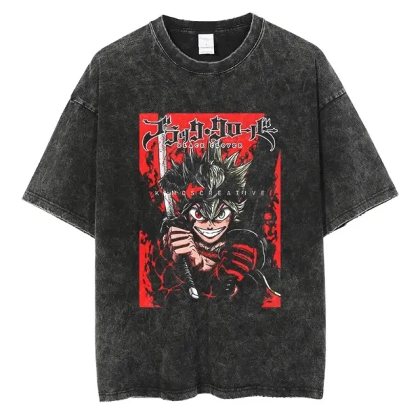 Design Black Clover Anime Graphic Washed Black T-Shirt T-Shirts - 1