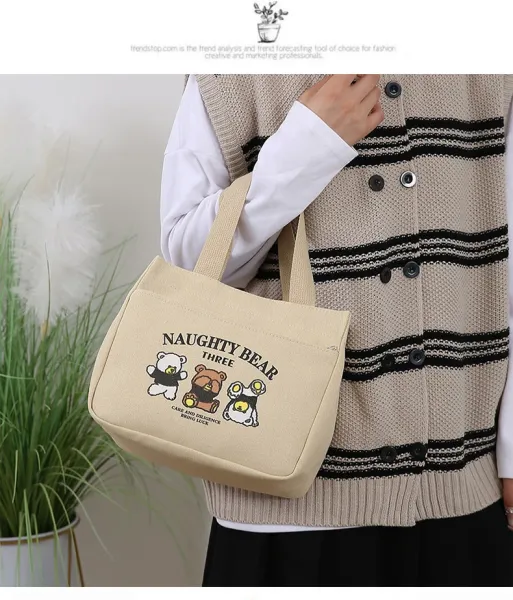 Design Naughty Bear Three Canvas Tote Bag Beige Tote Bag - 10