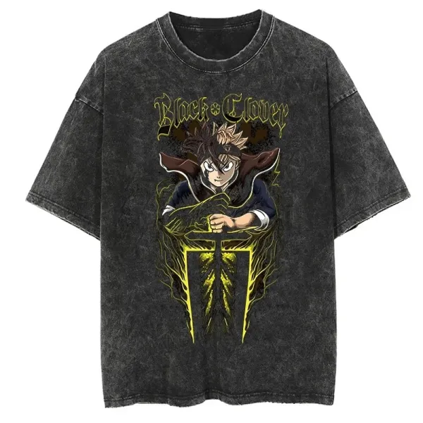 Design Black Clover Asta Graphic Washed Black T-Shirt T-Shirts - 1