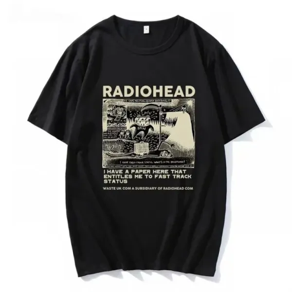 Design Radiohead Fast Track Status Graphic T-Shirt Black T-Shirts - 3