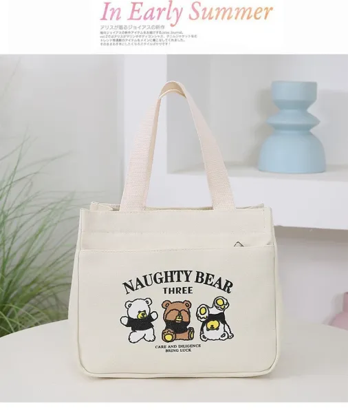 Design Naughty Bear Three Canvas Tote Bag Beige Tote Bag - 23