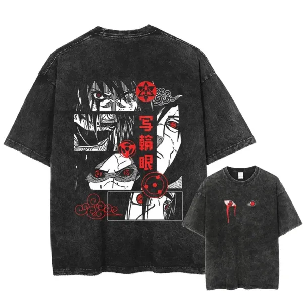 Design Naruto Sharingan Graphic Washed Black T-Shirt - 1