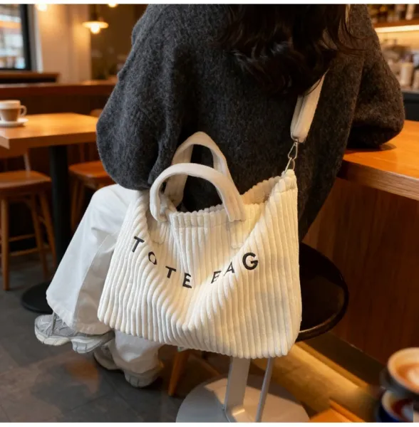 Design Corduroy Tote Bag Beige - 20