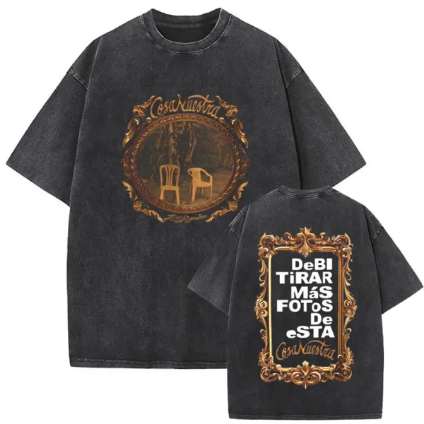 Design Cosa Nuestra Ornate Frame Graphic T-Shirt Charcoal Washed T-Shirt T-Shirts - 1