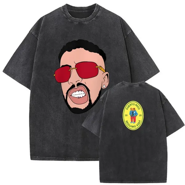 Design Puerto Rico x Badfriend Cartoon Face Oversized Washed Black T-Shirt - 1